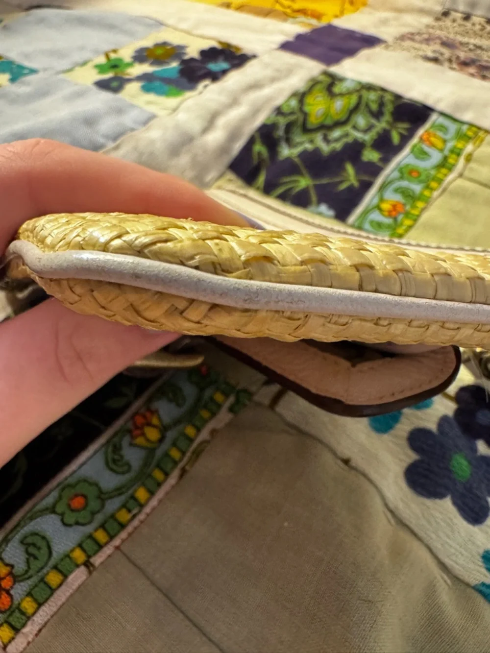 Vintage Coach Legacy Leather & Straw Wristlet | Off White Straw Snap Flap